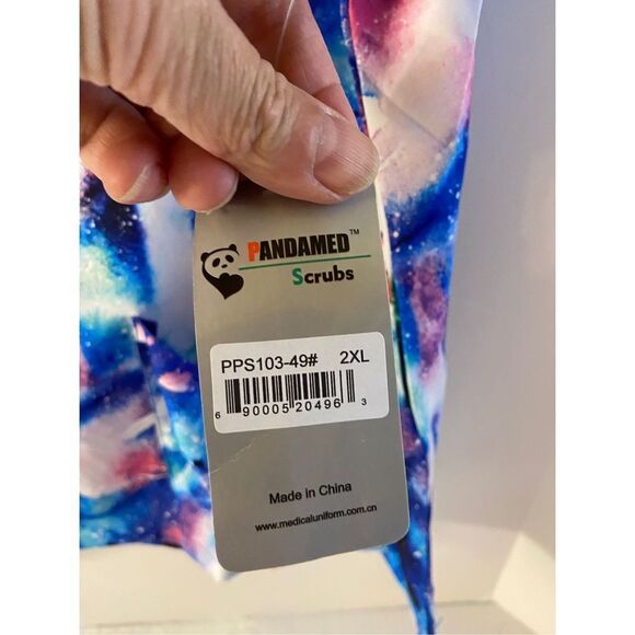 Pandamed scrub top shirt 2x galaxy print Blue multicolor new - Picture 4 of 6